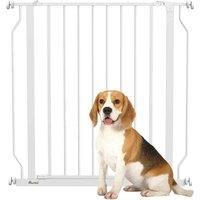 PawHut Dog Gate Wide Stair Gate w/Door Pressure Fit Pets Barrier for Doorway, Hallway, 76H x 75-85W cm - Black
