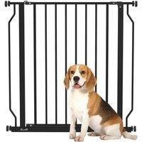 PawHut Dog Gate Wide Stair Gate w/Door Pressure Fit Pets Barrier for Doorway, Hallway, 76H x 75-85W cm - White