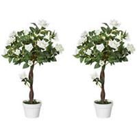 Outsunny Set of 2 90cm Artificial Rose Tree, Fake Decorative Plant, White