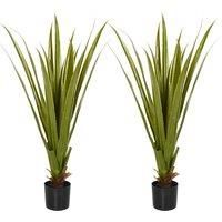 HOMCOM Set of 2 Artificial Plants Agave Succulent in Pot Desk Fake Plants for Home Indoor Outdoor Decor, 15x15x90cm, Green