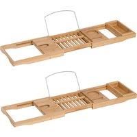 HOMCOM Extendable Bamboo Bathtub Shelf Rack Bath Caddy Tray Bathroom Storage, Set of 2