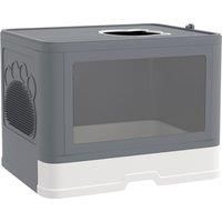 PawHut Cat Litter Box Enclosed with Lid Front Entry Top Exit, Drawer Tray, Scoop, Brush, 48.5 x 38 x 36.5cm - Grey