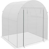 Outsunny Walk in Polytunnel Greenhouse, Green House for Garden with Roll-up Window and Door, 1.8 x 1.8 x 2 m, White