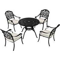 Outsunny Cast Aluminium 4 Seater Outdoor Dining Set with Cushions Parasol Hole Black Aosom UK