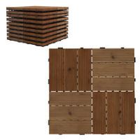 Outsunny 9 Pcs Interlocking Flooring Tiles for Patio, Balcony, Hot Tub, Brown