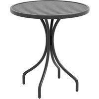 Outsunny 66cm Patio Table, Round Garden Table, Outdoor Side Table with Steel Frame and Slat Tabletop, Black