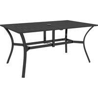 Outsunny Rectangle Garden Dining Table with Parasol Hole, Patio Table with Steel Frame and Slat Tabletop, 150cm x 90cm, Black