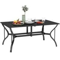 Outsunny Garden Dining Table with Steel Frame and Slatted Top for Balcony Black