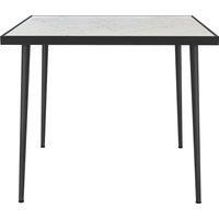 Outsunny Square Garden Table, Outdoor Dining Table for 4 with Marble Effect Tempered Glass Top and Steel Frame for Patio, White