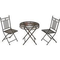 Outsunny 3 Piece Garden Outdoor Bistro Set with 2 Folding Chairs and 1 Folding Round Table, Metal Frame for Lawn, Backyard and Porch, Bronze