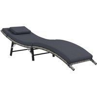 Outsunny Rattan Folding Sun Lounger Outdoor Chair with Cushion and Pillow Grey