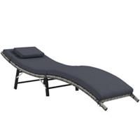 Outsunny Folding Rattan Sun Lounger Outdoor Chair with Cushion and Pillow, Grey