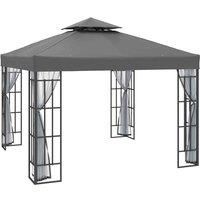 Outsunny 3x3m Gazebo Pavilion w/ Double Roof, Netting - Grey