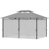 Outsunny 4m x 3(m) Metal Gazebo Canopy Party Tent Garden Pavillion Patio Shelter Pavilion with Curtains Sidewalls, Dark Grey