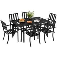 Outsunny 7 Pieces Patio Dining Set with Umbrella Hole, for Poolside, Garden