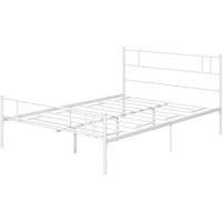 HOMCOM Double Metal Bed Frame Solid Bedstead Base with Headboard and Footboard, Metal Slat Support and Underbed Storage Space, Bedroom Furniture