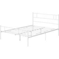 HOMCOM Double Metal Bed Frame Solid Bedstead Base with Headboard and Footboard, Metal Slat Support and Underbed Storage Space, Bedroom Furniture