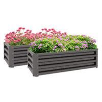 Outsunny Outdoor Planter Box, Steel Raised Garden Bed, Set of 2, Grey