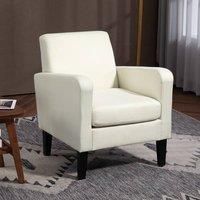 HOMCOM Modern Armchair with Rubber Wood Legs, Upholstered Accent Chair, Single Sofa for Living Room, Bedroom, Cream White