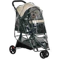 PawHut Pet Stroller, Foldable Dog Stroller for Small and Miniature Dogs, Cats, Pet Travel Stroller with Rain Cover, Storage Basket, Cushion, Safety Leashes - Khaki