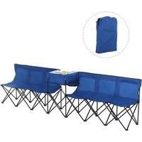 Outsunny 6-Seater Folding Steel Camping Bench w/ Cooler Bag Blue