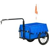 HOMCOM Steel Trailer for Bike, Bicycle Cargo Trailer with 65L Foldable Storage Box and Safe Reflectors, Max Load 40KG, Blue