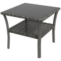 Outsunny PE Rattan Coffee Table, Two-tier Side Table with Glass Top, Grey