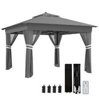 Outsunny 3x3(m) Pop Up Gazebo w/ Solar-Powered LED Lights Curtain Netting Grey