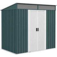Outsunny 6.5 x 4FT Galvanised Metal Garden Shed with Foundation, Lockable Tool Storage House with Double Sliding Doors and 2 Vents, Green