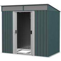 Outsunny 6.5 x 4FT Galvanised Metal Shed with Foundation, Lockable Tool Garden Shed with Double Sliding Doors and 2 Vents, Green