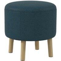 HOMCOM Round Storage Stool, Linen Fabric Upholstered Foot Stool with Removable Top, Padded Seat, Hidden Space and Wooden Legs for Living Room, Blue