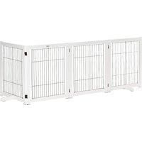 PawHut Dog Gate Wooden Foldable Small & Medium-Sized Pet Gate 4 Panel with Support Feet Pet Fence Safety Barrier for House Doorway Stairs White
