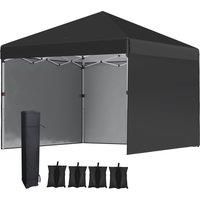 Outsunny 3 x 3 (M) Pop Up Gazebo Event Shelter, Height Adjustable Party Tent with 2 Sidewalls, Weight Bags and Wheeled Bag