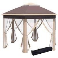Outsunny 3X4M Hexagon Gazebo W Mesh Curtains Khaki