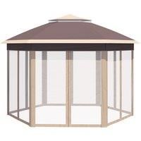 Outsunny Hexagon Pop Up Gazebo Outdoor Patio Gazebo Double Roof Instant Shelter with Netting, 3 x 4m, Khaki