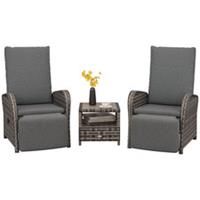 Outsunny 3 PCs Rattan Chaise Lounge Sofa Set w/ Cushion for Patio Yard Porch
