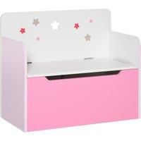 HOMCOM Kids Wooden Toy Storage Chest Chair 2 in 1 Design with Gas Stay Bar Safety Hinges Lid 60 x 30 x 50cm Pink