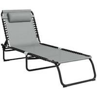 Outsunny Folding Beach Chair Chaise Lounge 4 Adjustable Positions, Light Grey