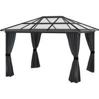 Outsunny 3 x 3.6m Hardtop Gazebo with UV Resistant Polycarbonate Roof and Aluminium Frame, Garden Pavilion with Mosquito Netting and Curtains