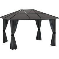 Outsunny 3 x 4m Hard Top Gazebo Garden Pavilion with Netting and Curtains, Polycarbonate Roof and Aluminium Frame