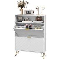 HOMCOM Modern Shoe Storage Cabinet with 2 Flip Drawers for 12 Pairs, Narrow Shoe Organizer for Entryway, Hallway, White