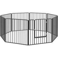 PawHut 80cm Eight-Panel Heavy-Duty Dog Play Pen - Black, Black