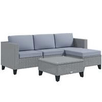 Outsunny 5 PCs Rattan Garden Furniture Set with Glass Coffee Table, Grey