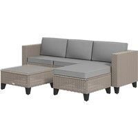 Outsunny 5-Piece Rattan Patio Furniture Set with Corner Sofa, Footstools, Coffee Table, for Poolside, Brown