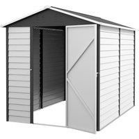 Outsunny 9x 6FT Metal Outdoor Garden Shed, Galvanised Tool Storage Shed w/ Sloped Roof, Lockable Door for Patio Lawn, Dark Grey