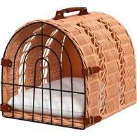 PawHut Wicker Cat Carrier Basket Kitten Bed Portable Pet Caves Houses w/ Soft Cushion 37 x 28 x 29 cm Orange