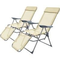 Outsunny Outdoor Sun Lounger Set of 2, Reclining Garden Chairs w/ Adjustable Footrest, 2 pcs Recliner w/ 5-level Adjustable Backrest, Headrest, Beige