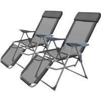 Outsunny Outdoor Sun Lounger Set of 2, Reclining Garden Chairs w/ Adjustable Footrest, 2 pcs Recliner w/ 5-level Adjustable Backrest, Headrest, Black