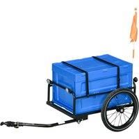HOMCOM Bike Trailer, Bicycle Cargo Trailer Cart, Bike Wagon with 65L Foldable Storage Box, Big Pneumatic Tyres and Safe Reflectors, Max Load 40KG, Blue
