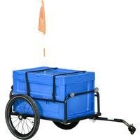 HOMCOM Steel Trailer for Bike, Bicycle Cargo Trailer with 65L Storage Box and Foldable Frame, Max Load 40KG, Blue